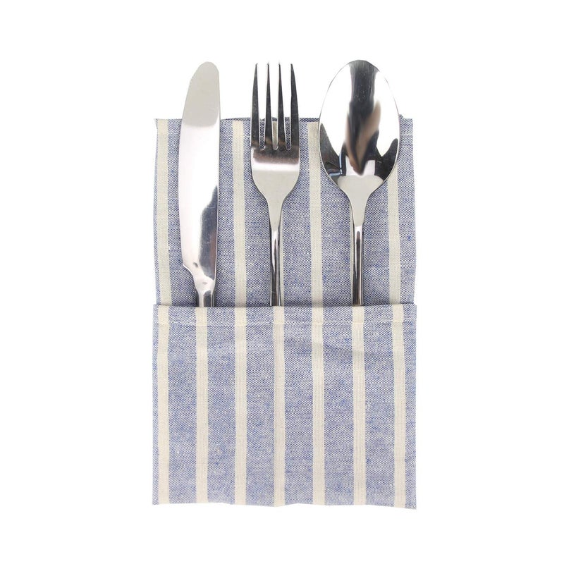 INFEI Broad Striped Cotton Blended Dinner Cloth Napkins - Set of 12 (40 x 30 cm) - for Events & Home Use (Blue) - Image 2